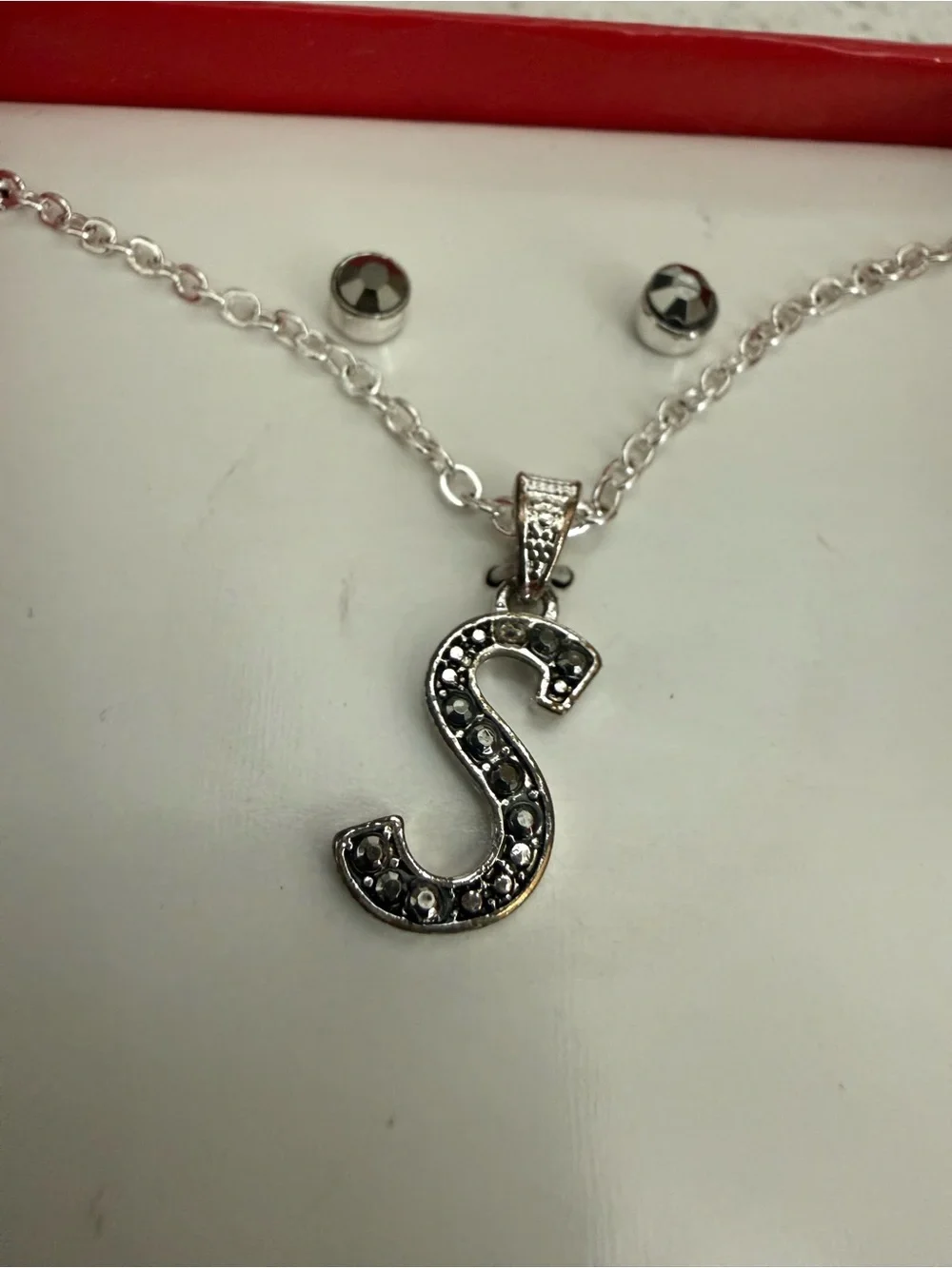 Girls Silver 'S' Initial Necklace and Earring Set NIB